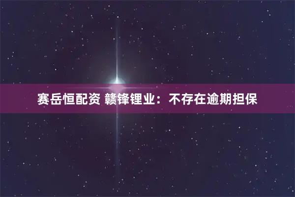 赛岳恒配资 赣锋锂业：不存在逾期担保